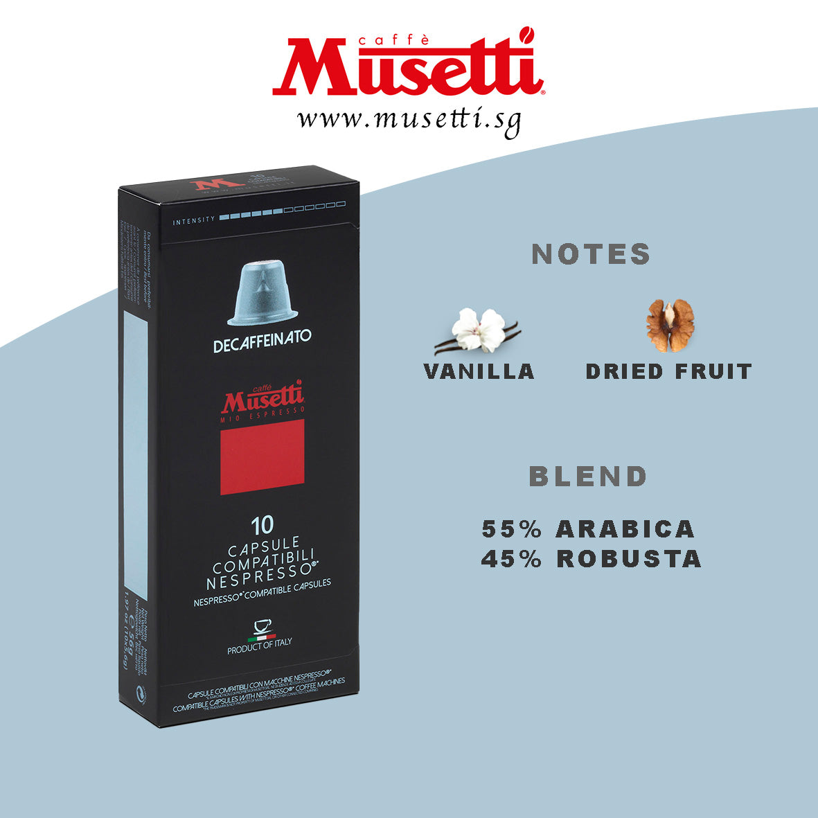 MUSETTI CAPSULES DECAFFEINATED 10